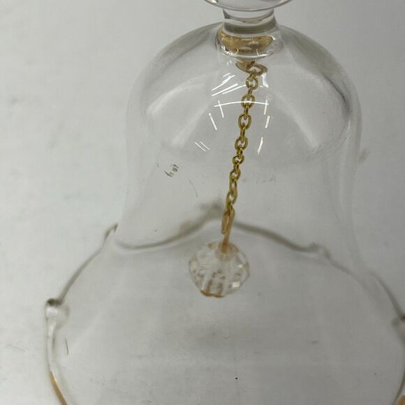 Clear Glass Lead Crystal Dinner Bell w/ Clown on Top Gold Accent 5 inch Tall - Picture 9 of 10